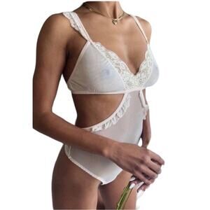 FREE PEOPLE x HAH Mesh Bodysuit Sz XS Sheer Cut Out Feminine Party Wedding NWT